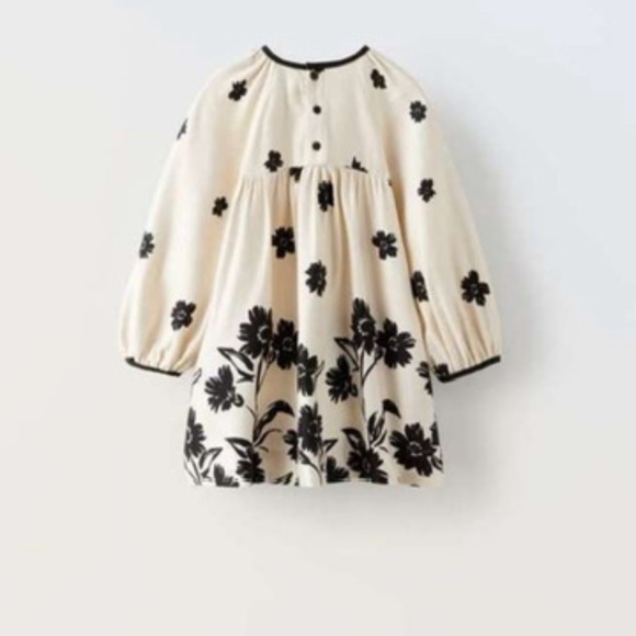 Zara Cream and Black Floral Kids Dress - Picture 3 of 5